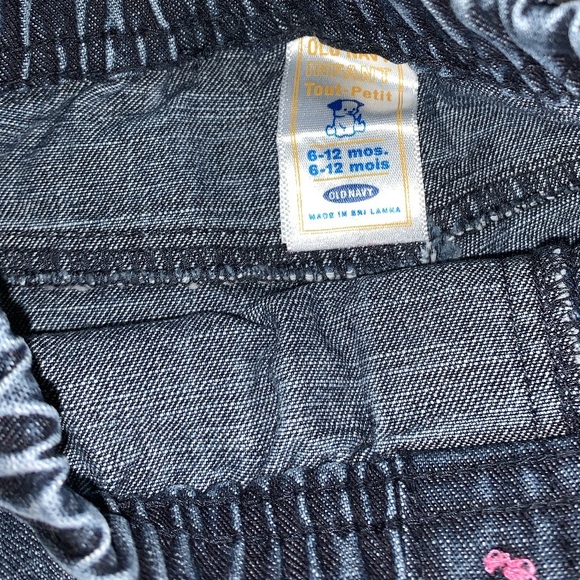 Old Navy Dark Denim Pants with Pink Bows on side Pockets (6-12 Months) - Picture 3 of 3